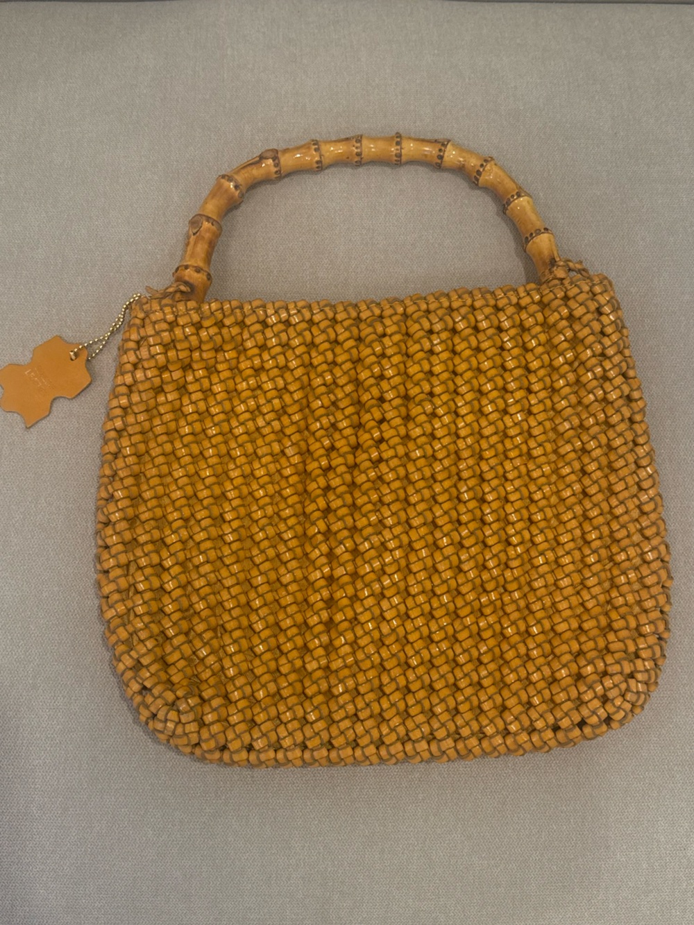 Bloomingdale’s Woven Bamboo Handle Shoulder Bag Summer Clutch - Tan